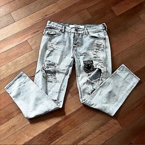 Melville Ladies Distressed Button Fly Front Jeans